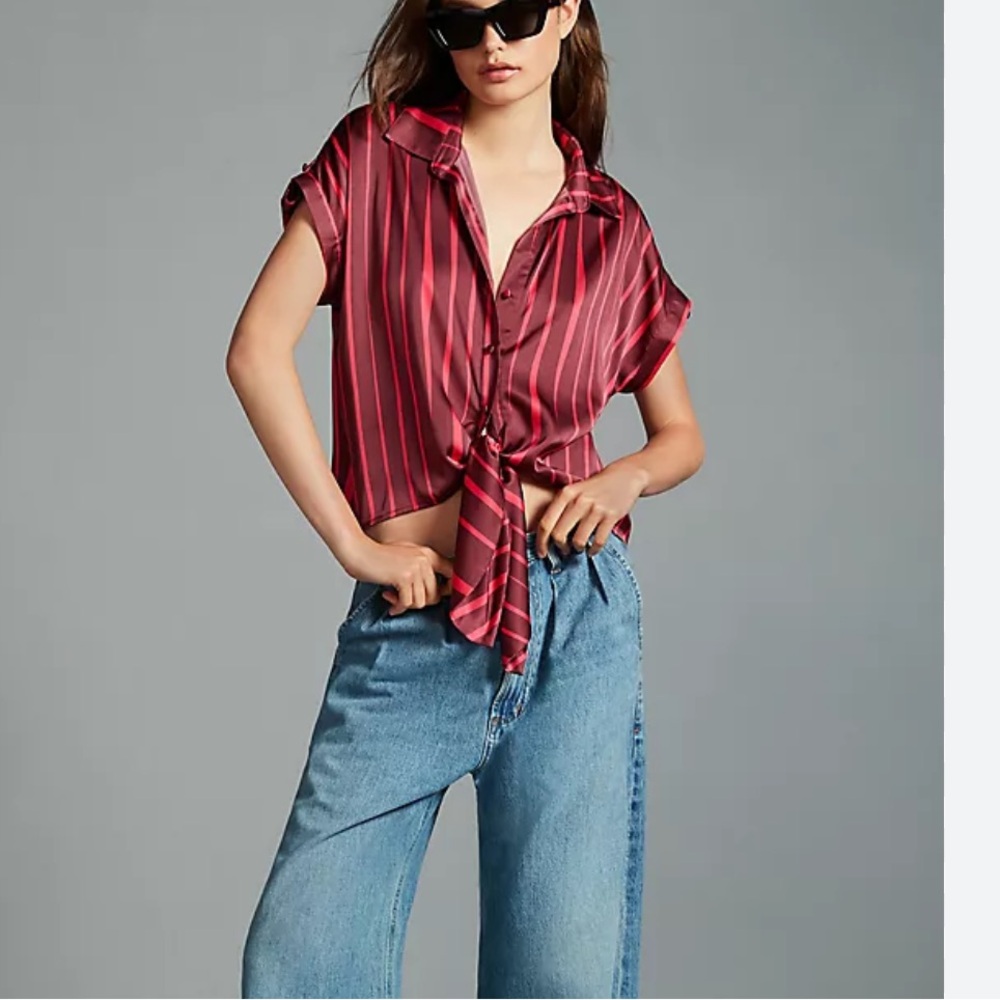 Hutch Anthropologie Stripe Tie Top